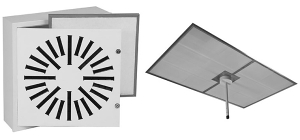 Pklad vtrn Lindab pro ist prostory vlevo anemostat s pedfiltrac, vpravo laminrn strop DSS s filtrac