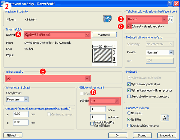 Autocad rozvržení