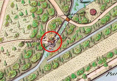 Mandarínský domek nad vodním kanálem – 1850 (výřez KM 5)