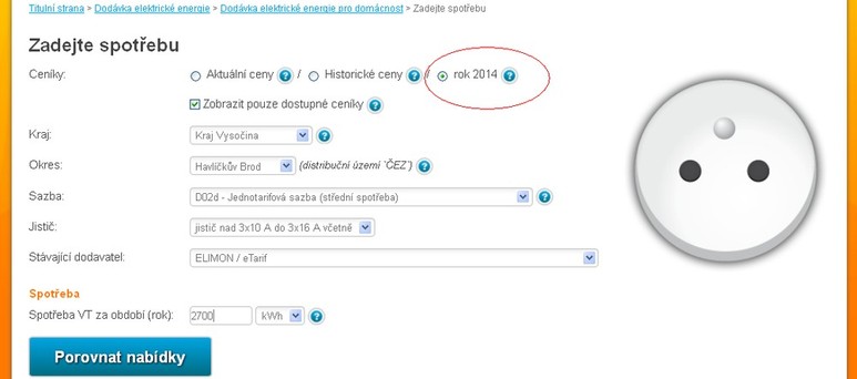 Pklad zadn cenovho srovnn na rok 2014, sta zadat „rok 2014“ v detailnm zadn