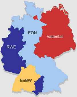 Obr. 1: Distribun oblasti elektiny v Nmecku (Zdroj: http://www.steckdose.de/strom/stromanbieter/)