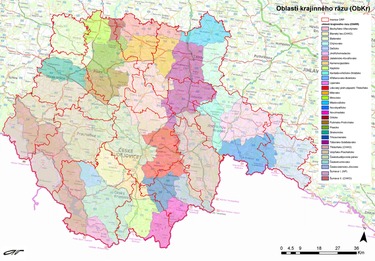 Obr. 1: Schéma oblastí KR (charakteristické krajinné prostory) na území Jihočeského kraje. (ke stažení: http://www.kr-stredocesky.cz/web/zivotni-prostredi/priroda-studie)