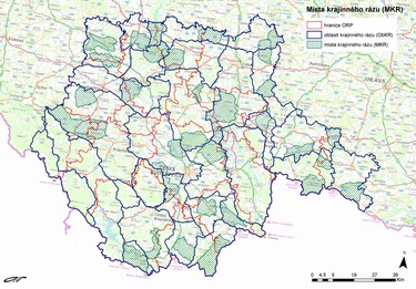 Obr. 2: Schéma míst KR (charakteristické krajinné prostory) na území Jihočeského kraje. (ke stažení: http://www.kr-stredocesky.cz/web/zivotni-prostredi/priroda-studie)