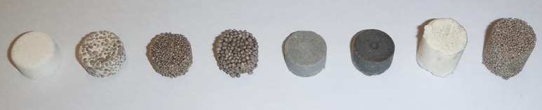 Obr. 4 Vzorky absorpnch materil s rznmi plnivy pro zkouky HMDT