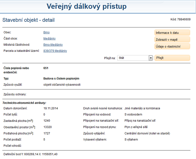 Obr. 2: Ukzka z Registru zemn identifikace, adres a nemovitost [13]