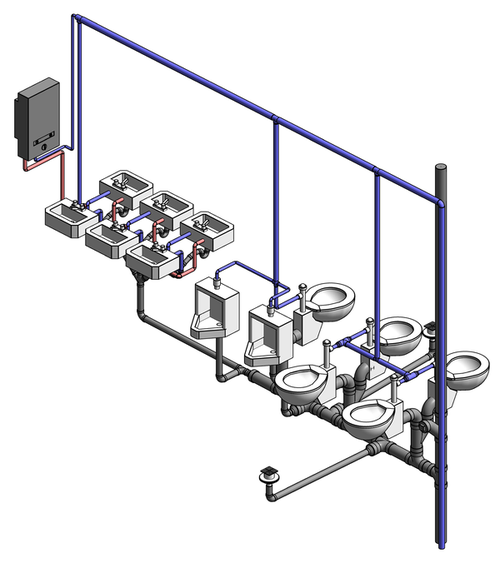 Obr. 1 – 3D model sanitrnho rozvodu