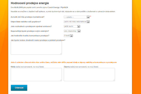 Obr. 1: formul pro hodnocen dodavatele