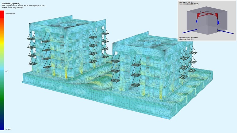 Obr. 6: Deformcia 3D MKP modelu vybranej nelinernej kombincie blokov A a B