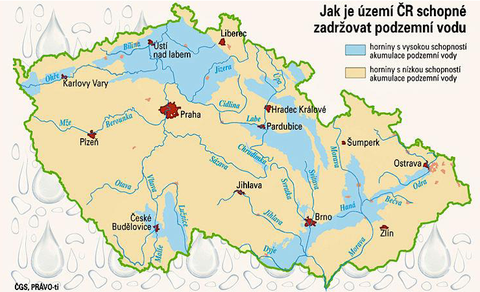 Obrzek 1: Zsoby podzemnch vod v R. Zdroj: esk geologick sluba. [online]. [cit. 9. 9. 2017]. Dostupn z: https://www.novinky.cz/domaci/433057-podzemnich-vod-v-cesku-hrozive-ubyva.html