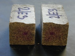 Obr. 8 Rec. 2, CEM I 42,5 R, bez hutnn, 60 dn v 98% CO₂, hloubka karbonatace 17 mm