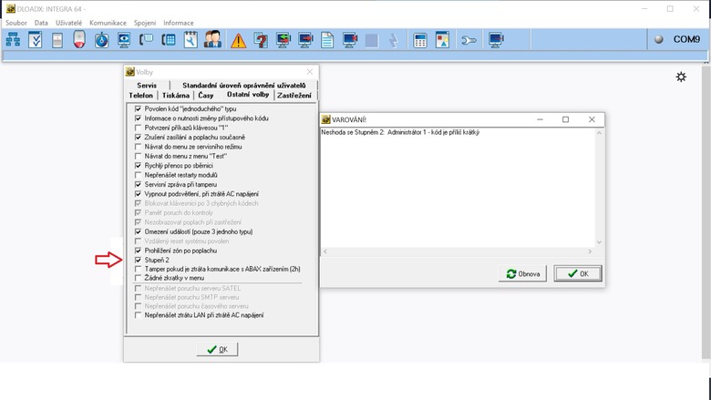 Obr. . 1 – Pklad monost nastaven PZTS stedny Satel pro splnn standardu EN 50131