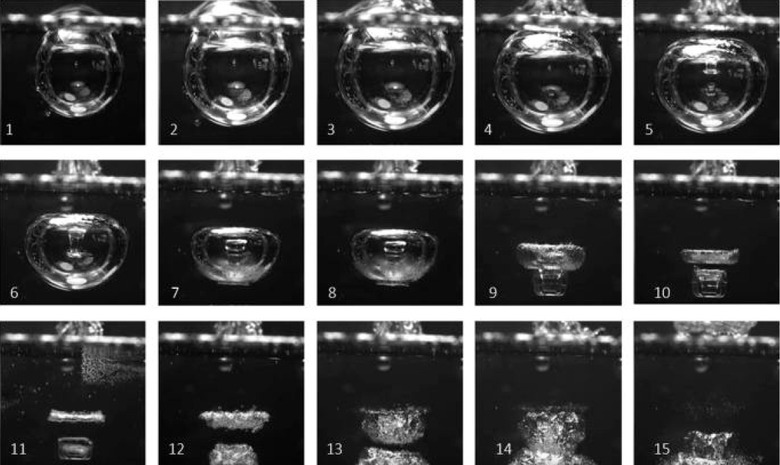 Obr.&nbsp;2 Zobrazen� jednotliv�ch st�di� z�niku kavita�n� bubliny