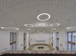 Ve Spole�ensk�m s�lu v D���n� je k vid�n� cel� sortiment perforovan�ch akustick�ch desek Rigitone.