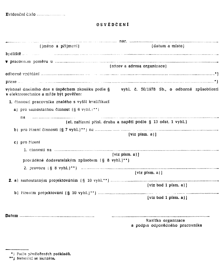 příloha 3, vyhláška 50/1978 Sb. o odborné způsobilosti v elektrotechnice