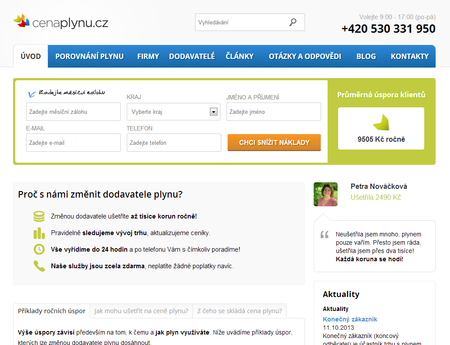 kalkulana plynu na www.cenaplynu.cz